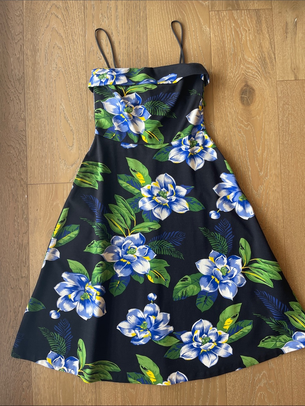 Banana Republic Black Floral Mini Dress with Blue & Green Print